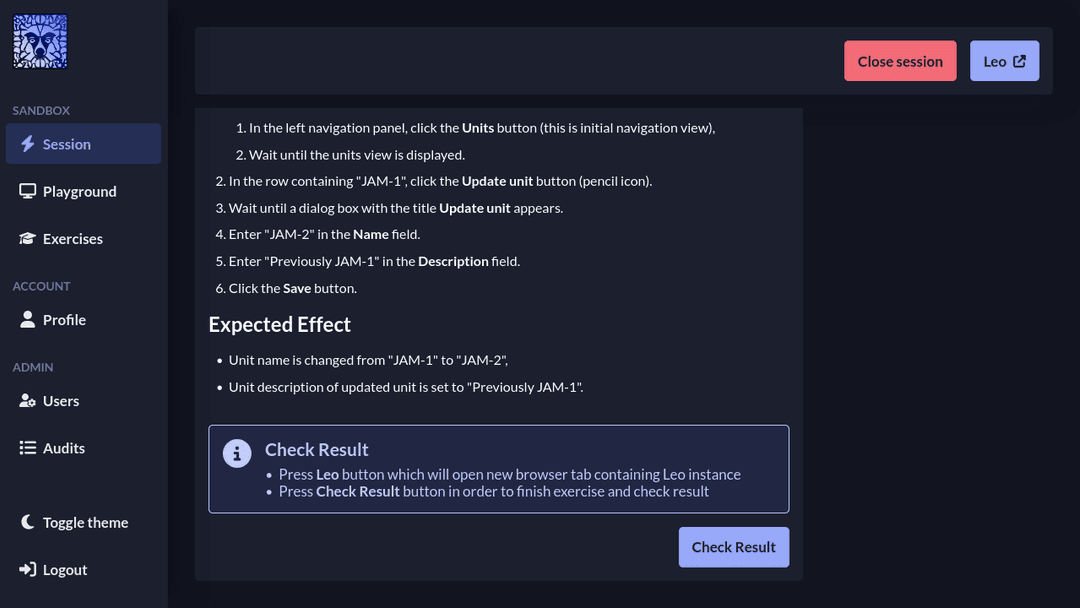 Lemur training platform — operator exercise in progress